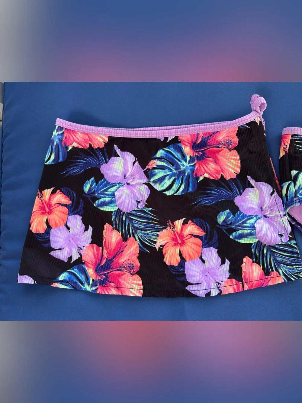 Justice Tropical Floral Two-Piece Swim Set - Purple & Coral Hibiscus Size 10